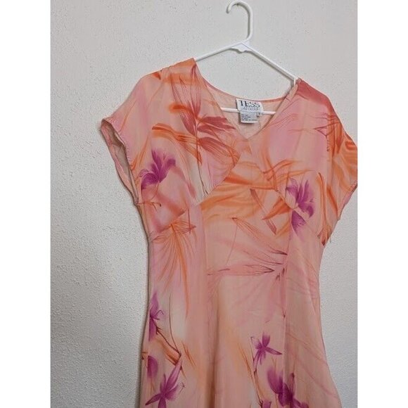 Tess Dress Vintage Y2k Fairy 100% Silk Floral Midi Length Pink Orange Vacation 8 - Picture 4 of 4